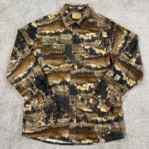 Red Head Ranch Deer Hunting Camo Shirt Men's Medium Outdoors Wildlife Scene VTG